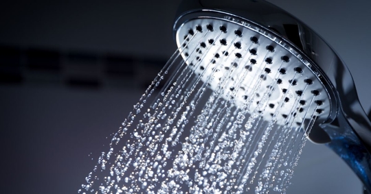 A running showerhead