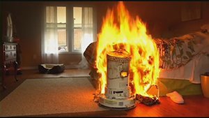 A space heater on fire.