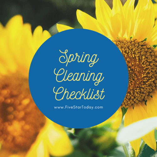 spring cleaning checklist with sunflower background